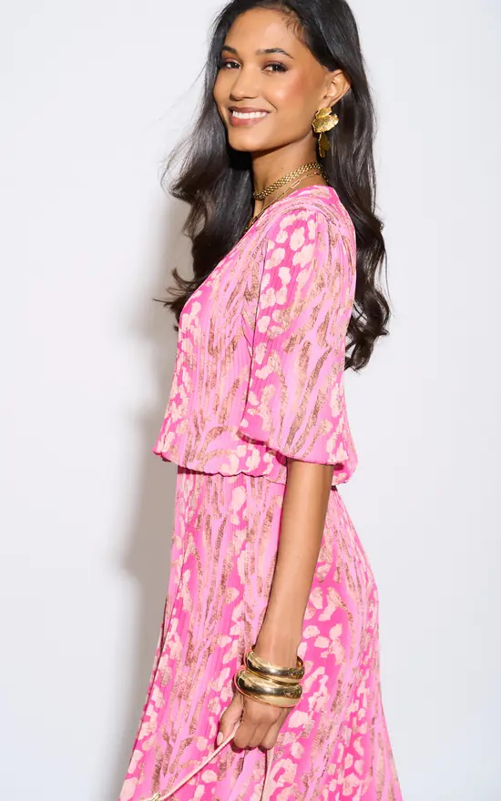 Capri Plisse Pleated Layered Dress In Fuschia - Image 9