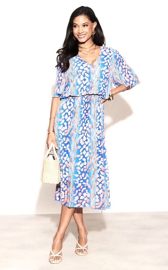 Kayla Leopard Plisse Pleated Layered Dress In Sky Blue
