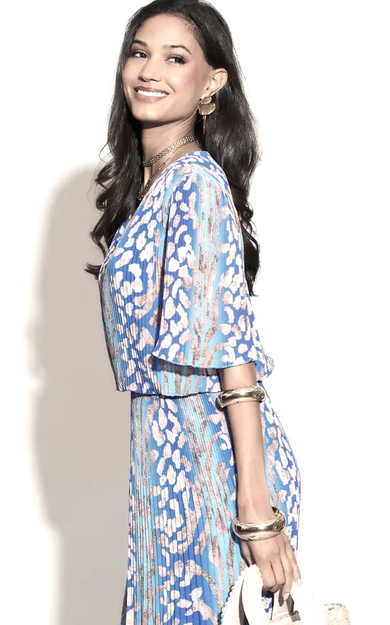 Kayla Leopard Plisse Pleated Layered Dress In Sky Blue - Image 3