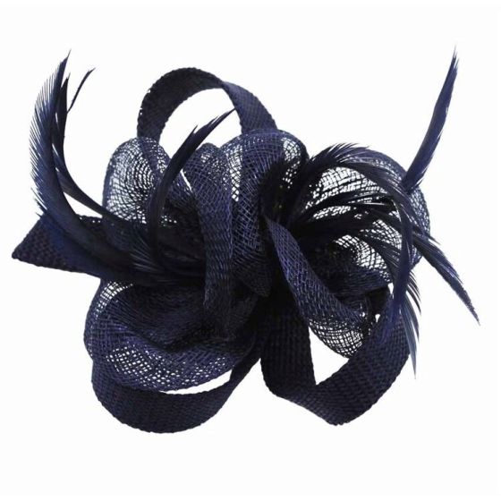 Navy Feather Flower Sinamay Fascinator
