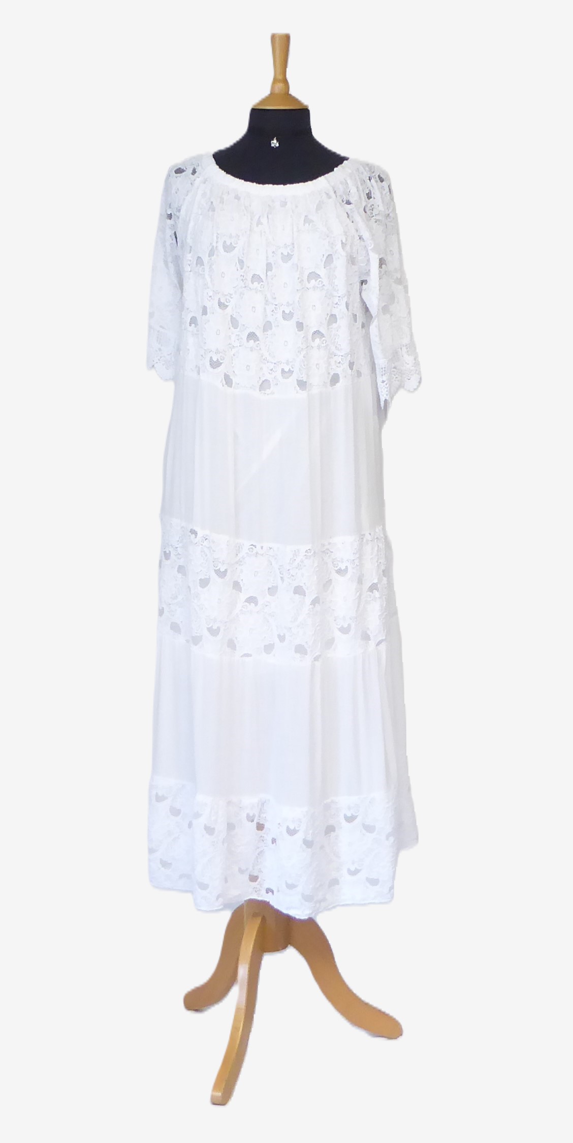 White Lace Cotton Bardot Tiered Dress