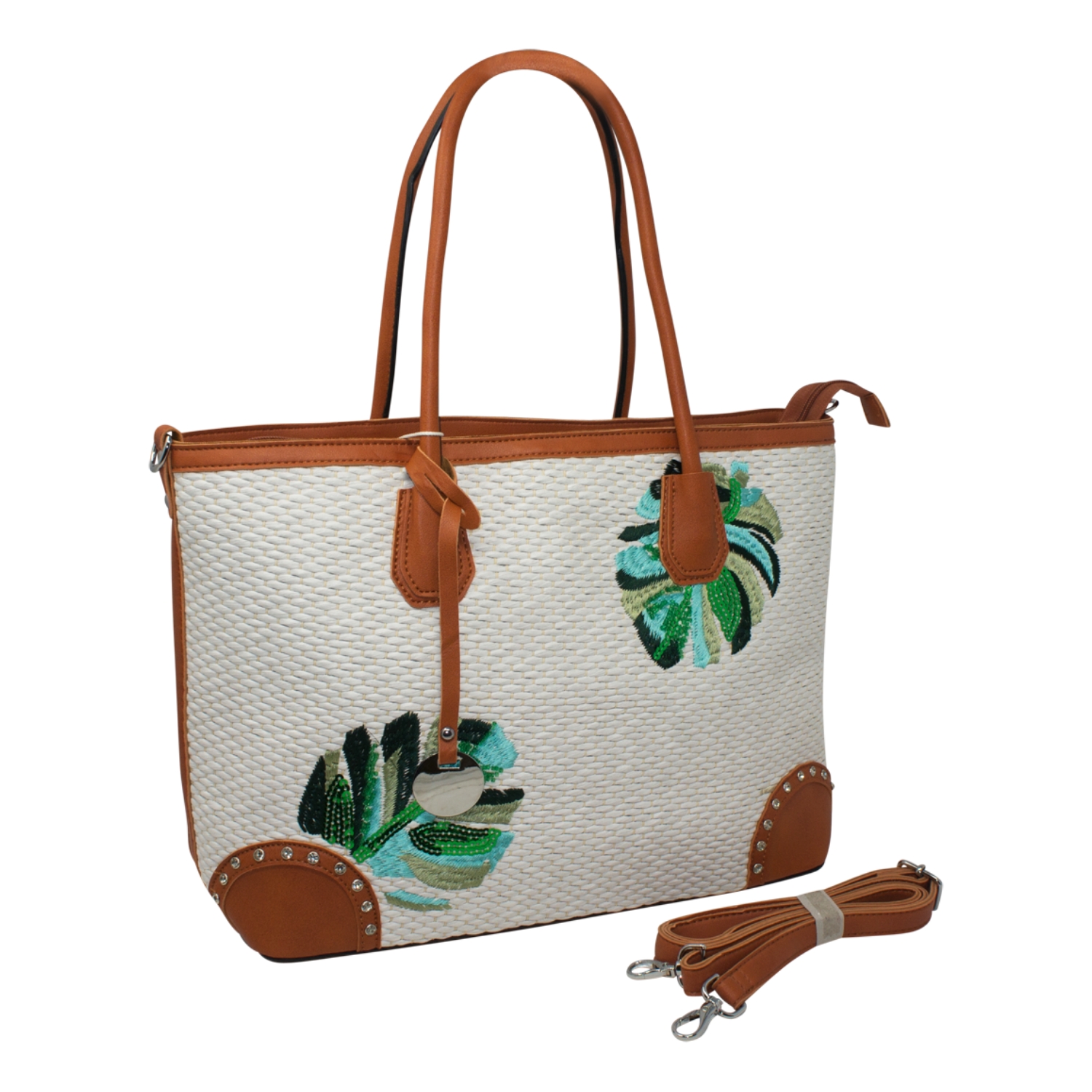 Wicker Stitch Straw Beach Tote Bag - Image 5