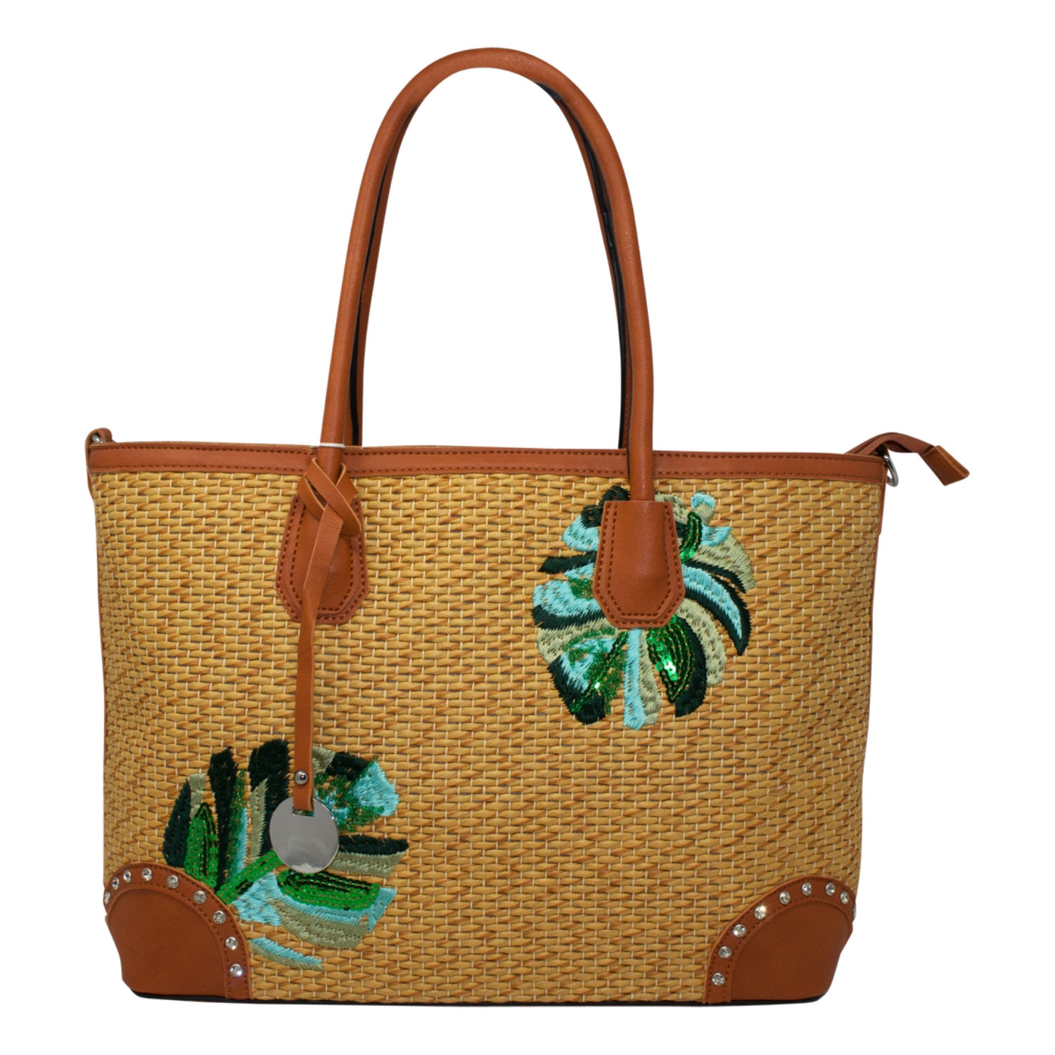 Wicker Stitch Straw Beach Tote Bag - Image 9