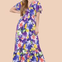 Amelia Floral Cotton Crossover Maxi Dress In Purple