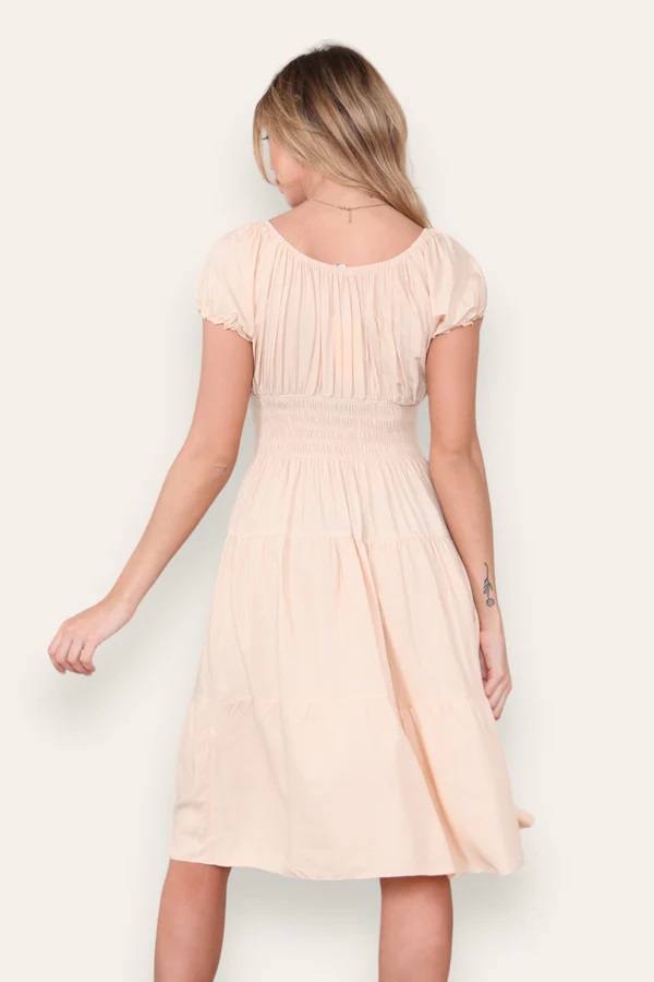 Beige Plain Bardot Midi Dress - Image 3