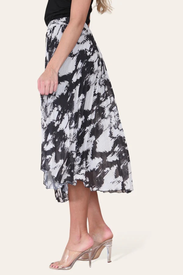 Black Abstract Chiffon Pleated Skirt - Image 3