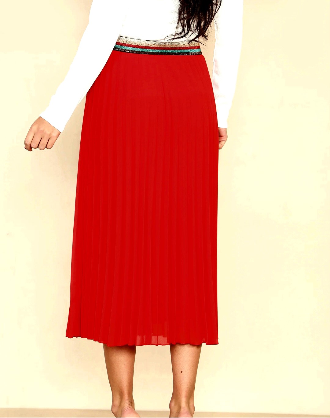 Burgundy Pleated Midi Skirt - Image 2