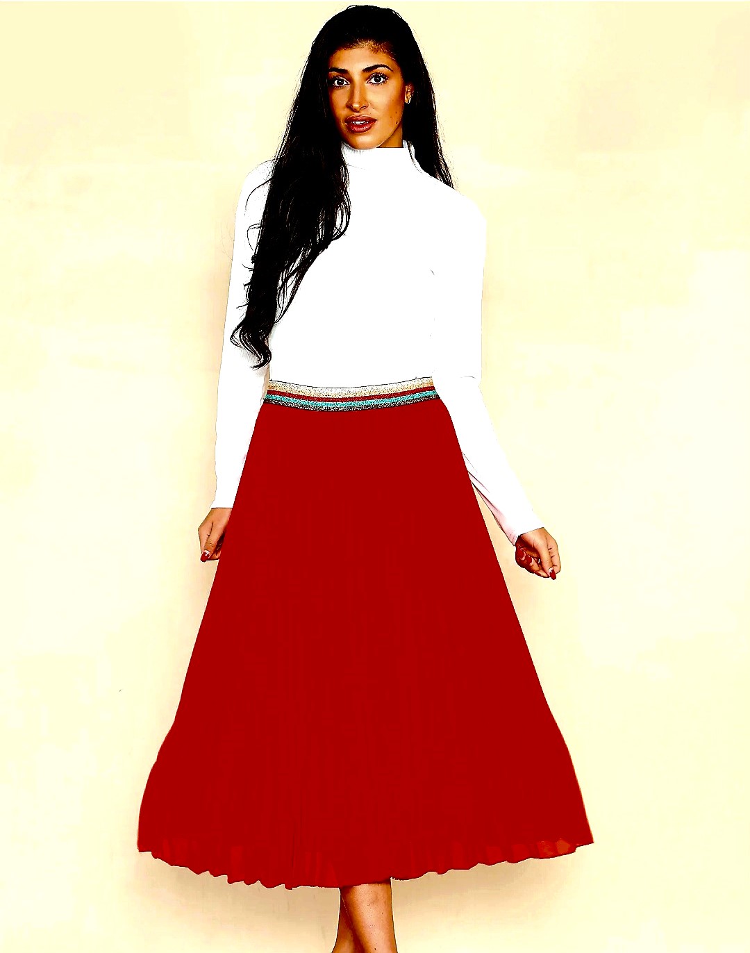 Burgundy Pleated Midi Skirt - Image 3