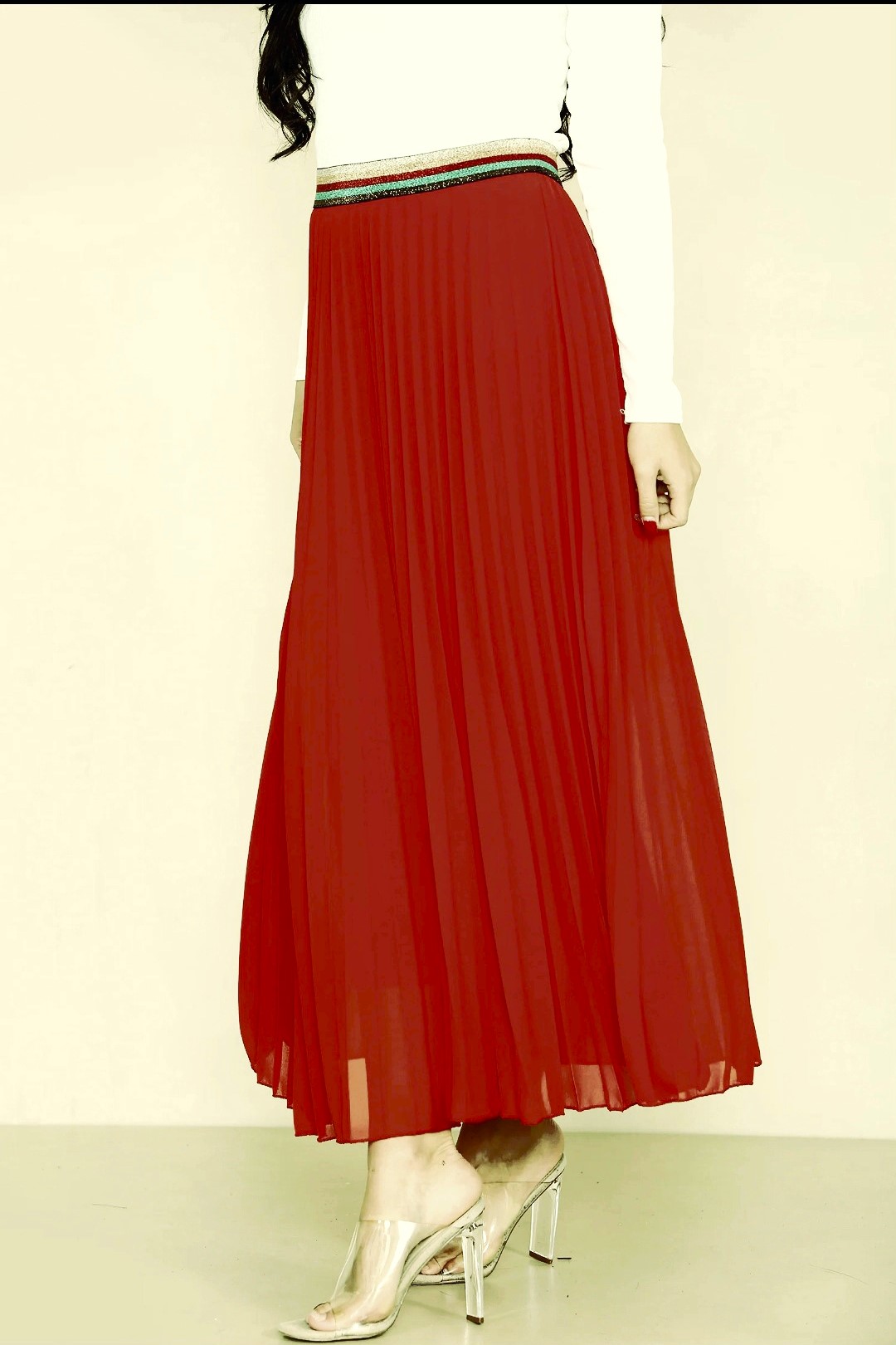 Burnt Orange Pleated Maxi Skirt - Image 3