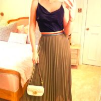 Camel Pleated Maxi Skirt