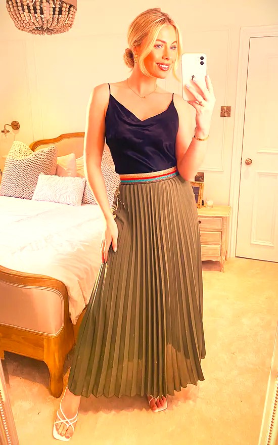Camel Pleated Maxi Skirt - Image 4