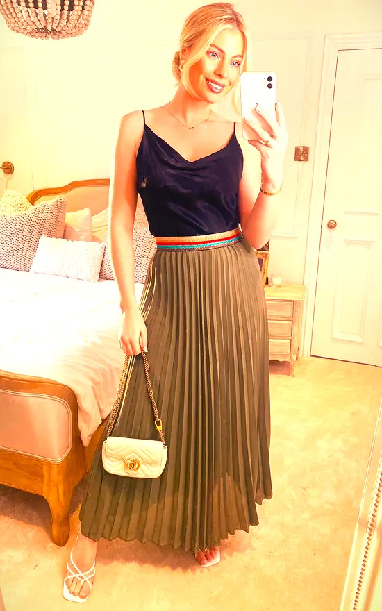 Camel Pleated Maxi Skirt