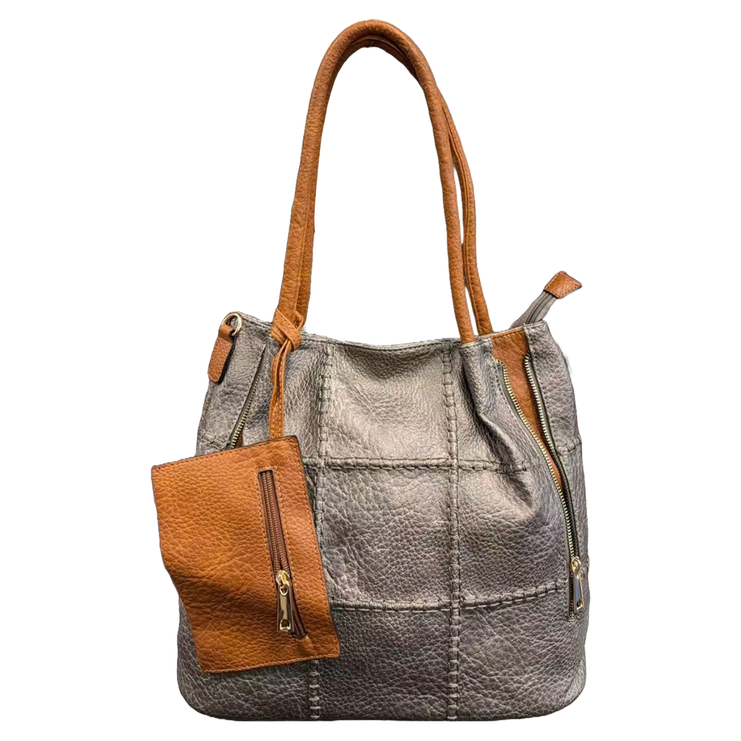 Large Tote bag with Stitched Grid Pattern - Image 13