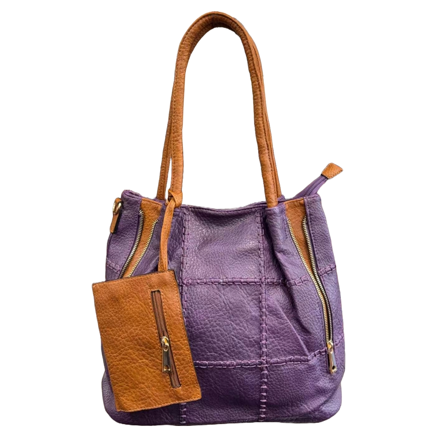 Large Tote bag with Stitched Grid Pattern - Image 12