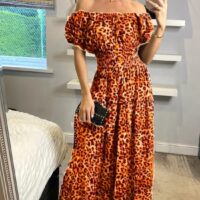 Orange Leopard Bardot Maxi Dress