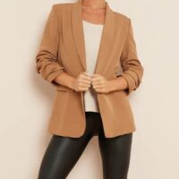 Camel Rouched Sleeve Blazer