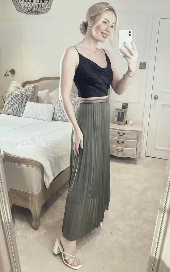 Dark Grey Pleated Maxi Skirt - Image 3