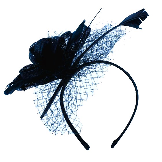 Navy Sinamay Flower with Feather Fascinator