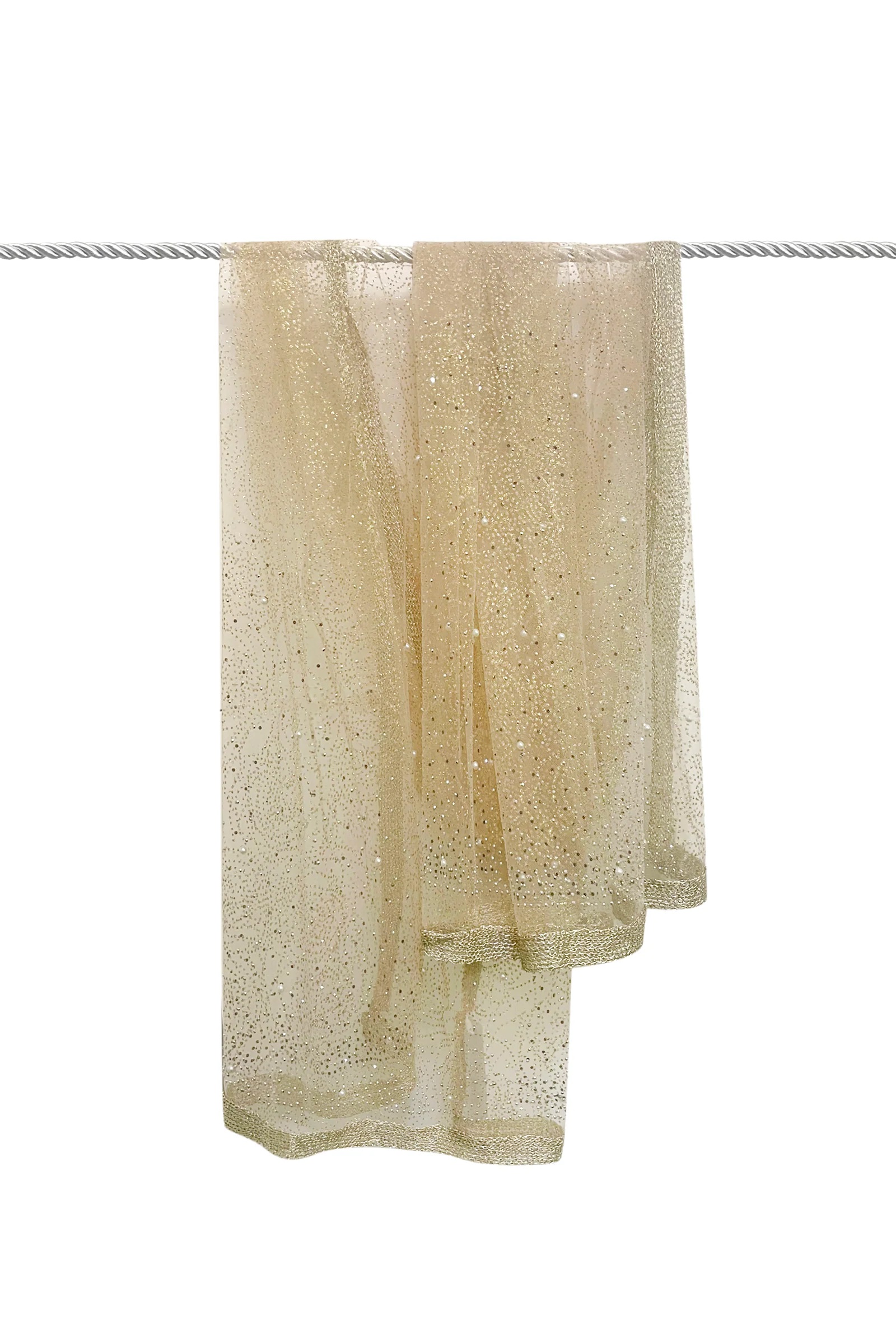 Rose Print & Pearl Embellished Sheer Scarf Shawl - Image 3