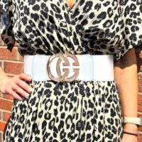 White and Gold GG Buckle Elasticated Belt