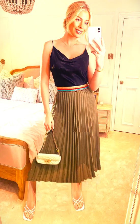 Camel Pleated Midi Skirt