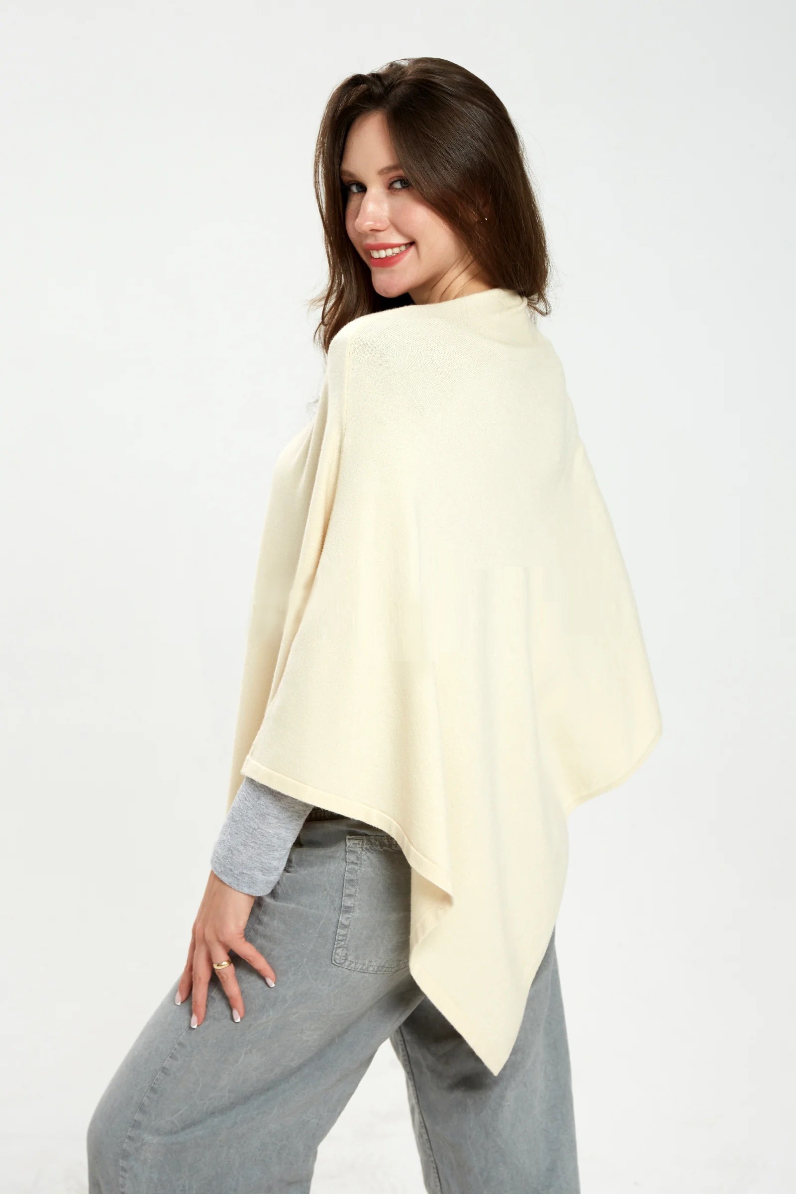 Cosy Plain Wool Soft Knit Poncho - Image 3