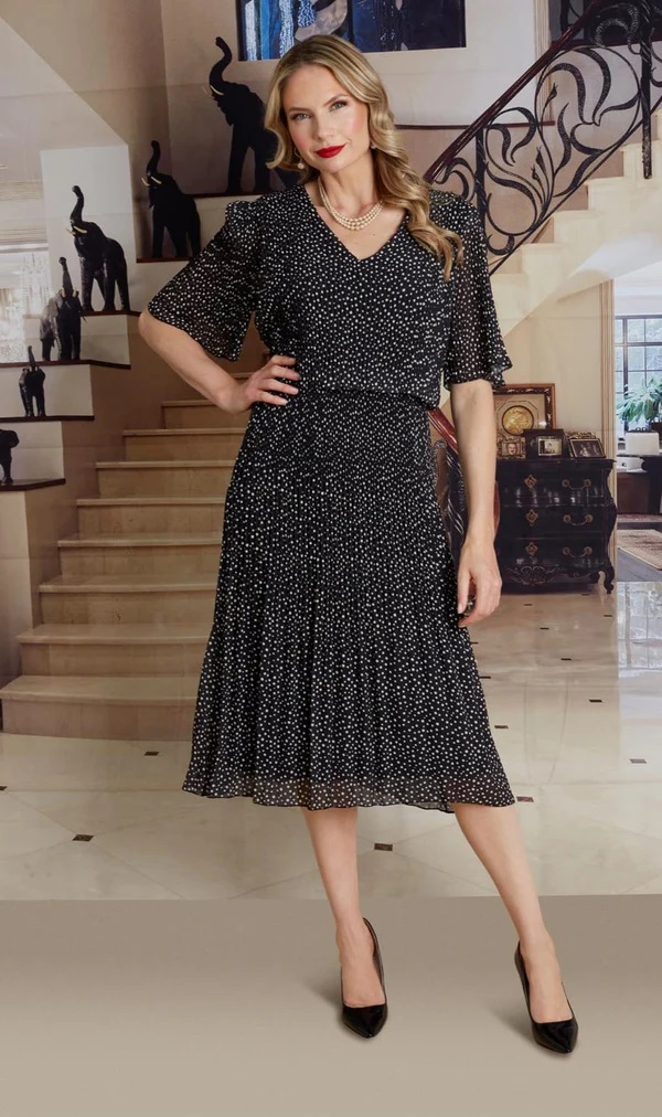 Sonia Polka Dot Print Plisse Layered Midaxi Dress Rust Red