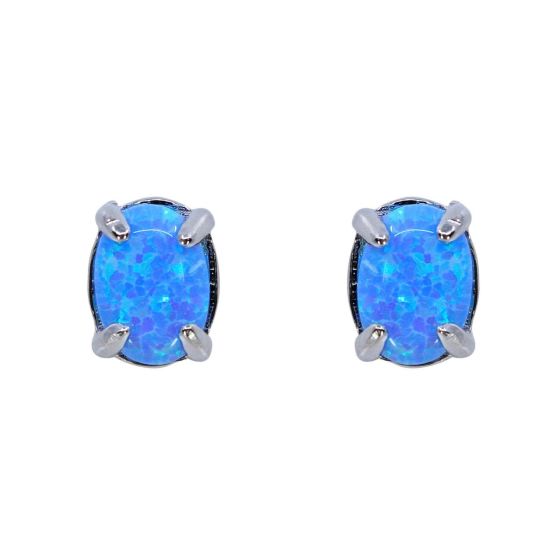 925 Silver Blue Opal Oval Earrings