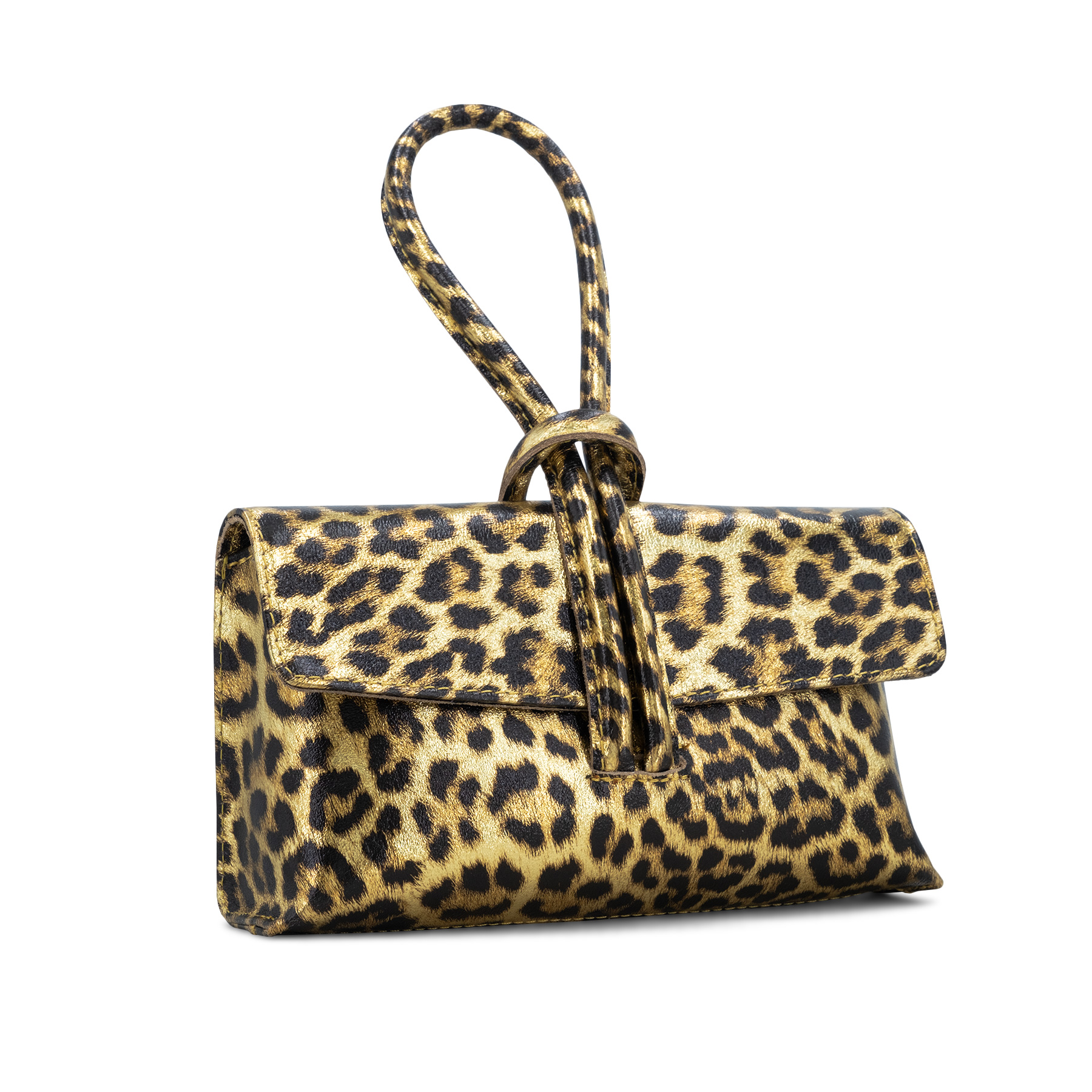 Metallic Leopard Print Leather Loop Bag - Image 6