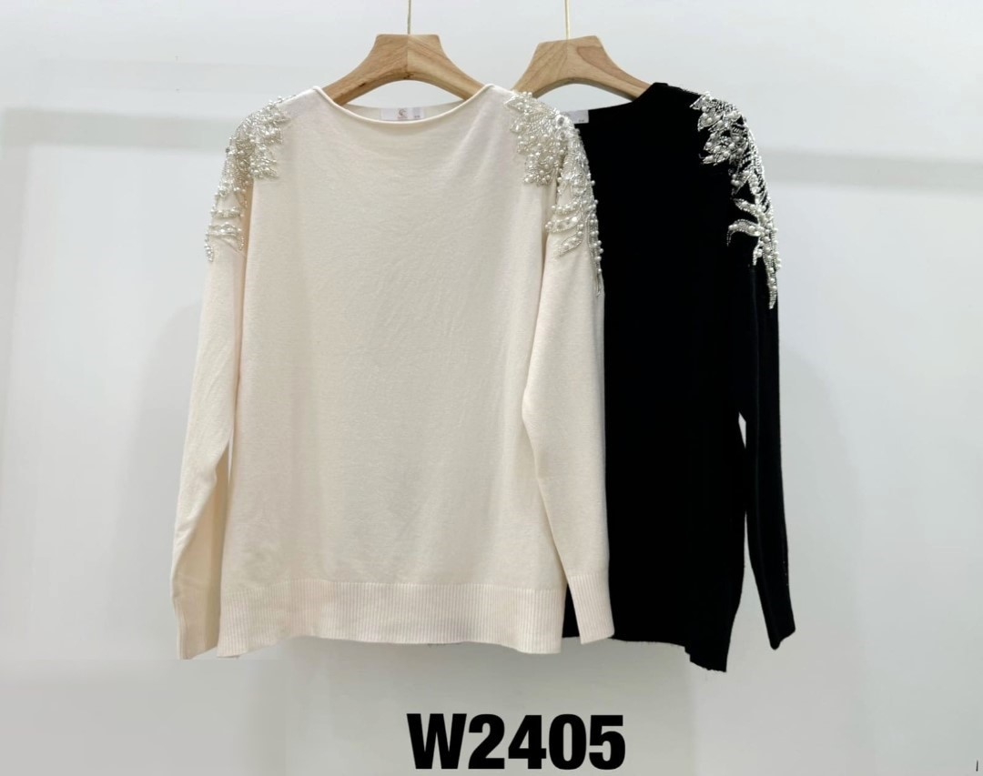 Crystal and Pearl Crew Fine Knit
