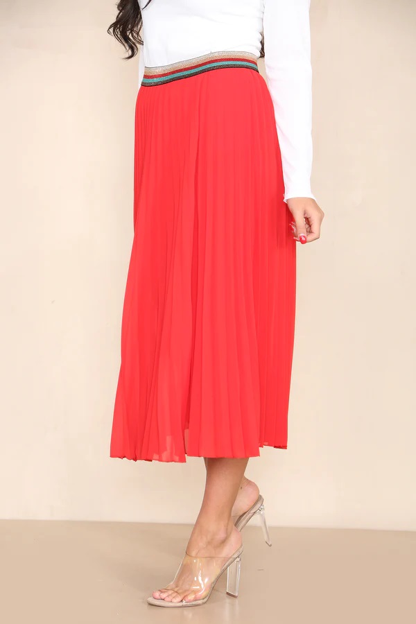 Red Pleated Midi Skirt - Image 3