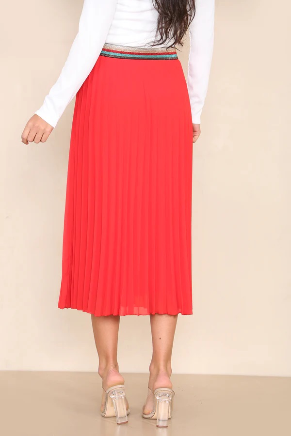 Red Pleated Midi Skirt - Image 4