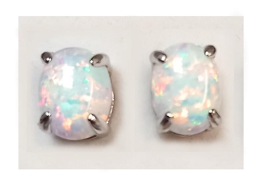 925 Silver White Opal Oval Earrings
