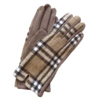 Beige Gingham Touchscreen Winter Gloves