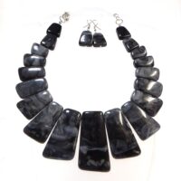 Black Marbled Resin Necklace Set