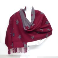 Burgundy Stars Cashmere Reversable Pashmina Shawl