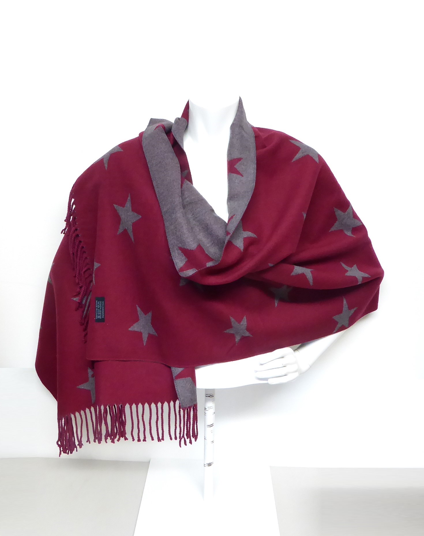 Burgundy Stars Cashmere Reversable Pashmina Shawl