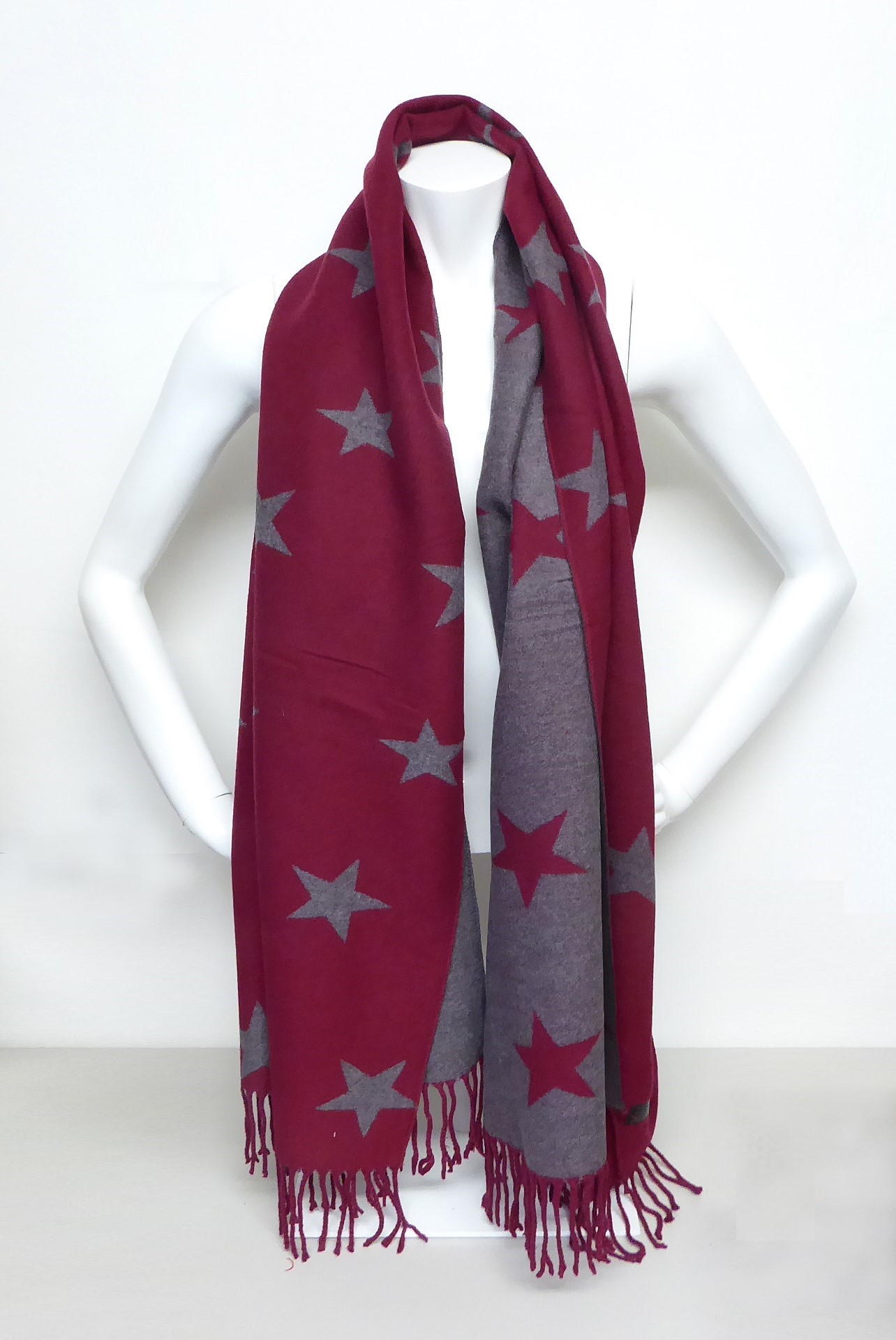Burgundy Stars Cashmere Reversible Pashmina Shawl - Image 3