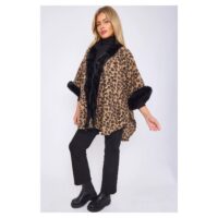 Faux Fur Front Opening Leopard Cape