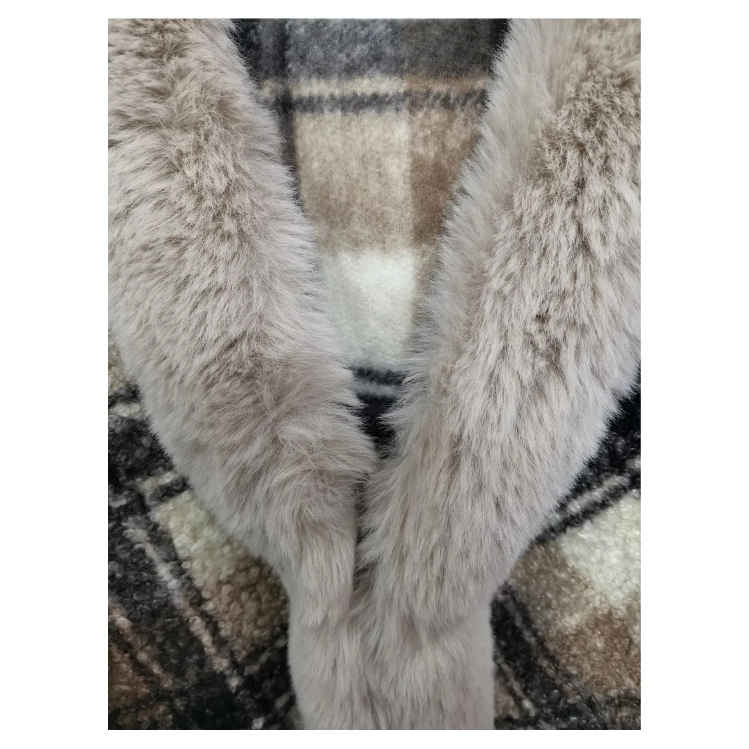 Faux Fur Front Opening Check Cape - Image 7