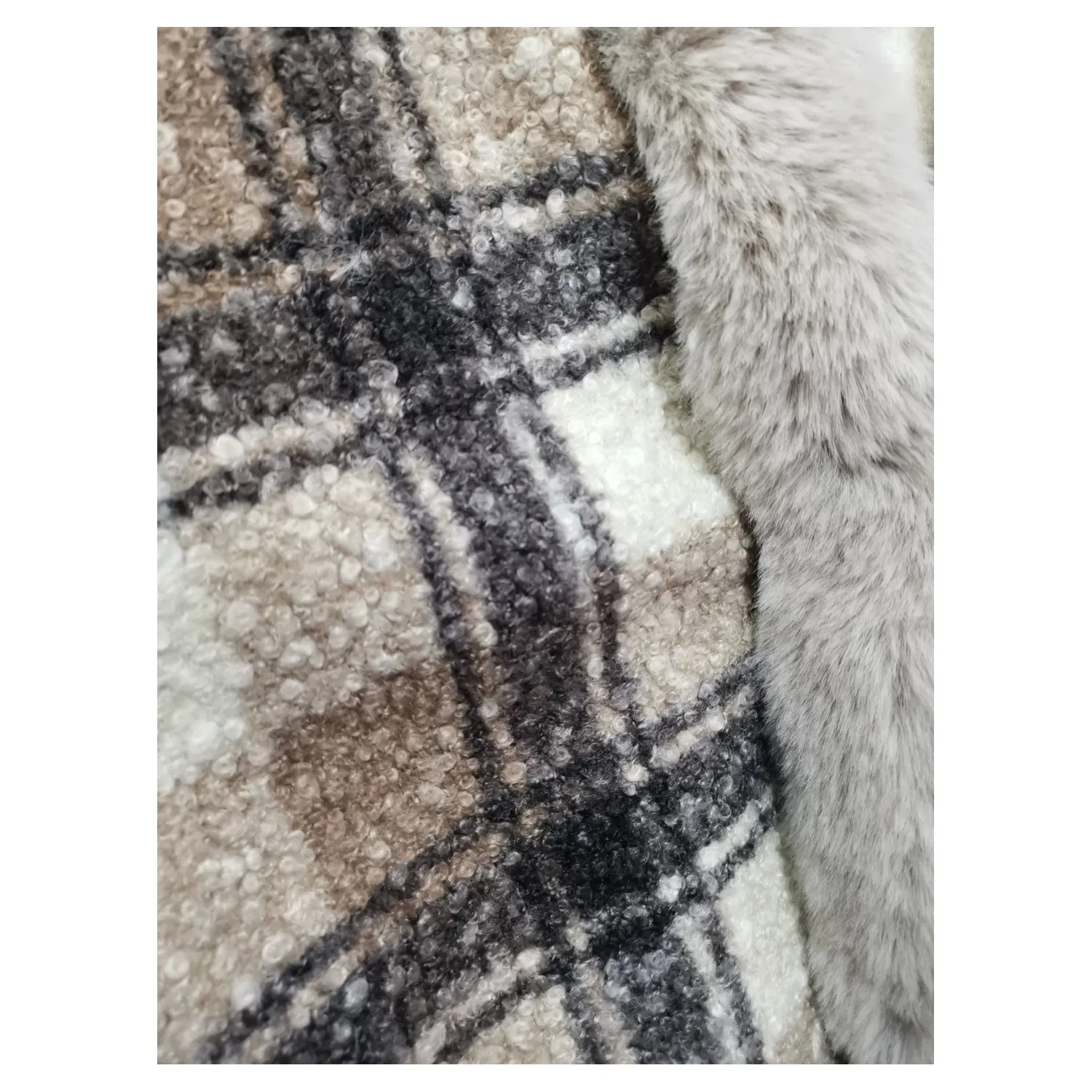 Faux Fur Front Opening Check Cape - Image 6