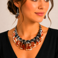 Multicoloured Marbled Resin Necklace Set