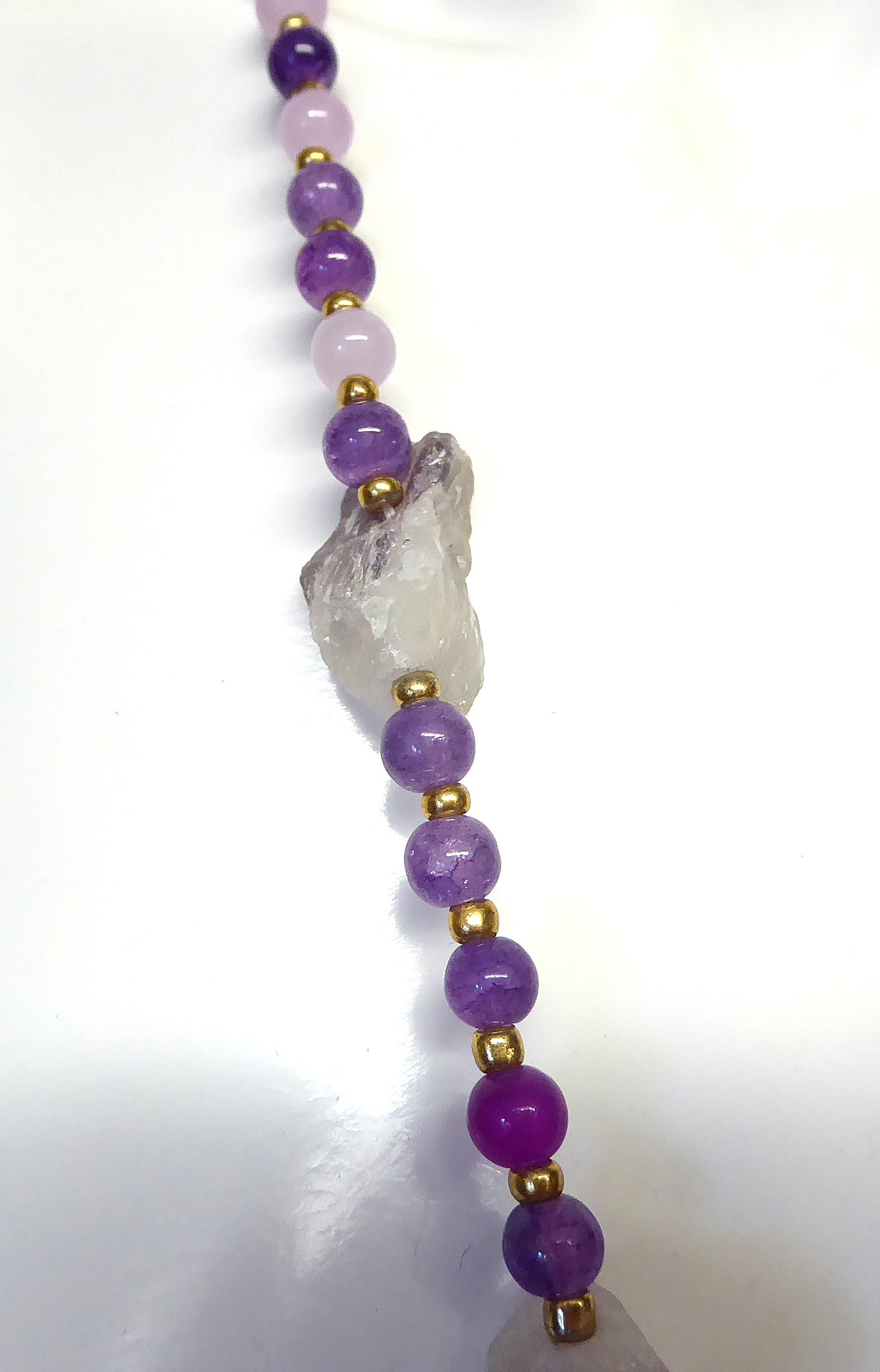 Long Rose Quartz Necklace and Bracelet Set - Image 5