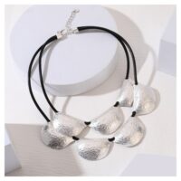 Silver Layered Large Bead Statement Necklace