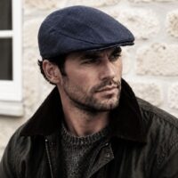 Blue Herringbone Flat Cap