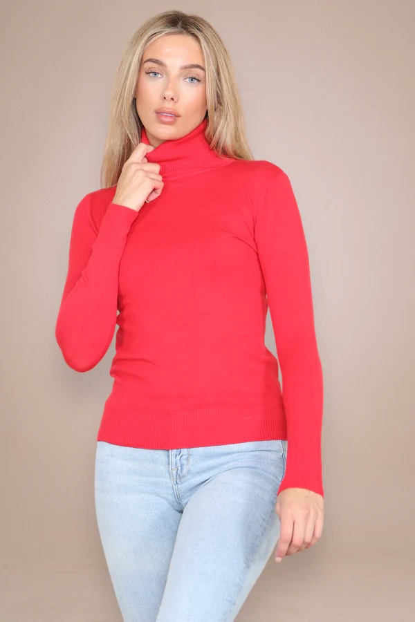 Red Classic Polo Neck Knit Sweater