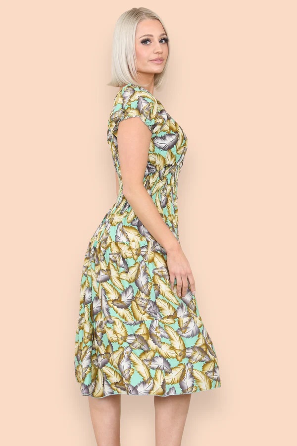 Feather Printed Bardot Midi Dress - Image 3