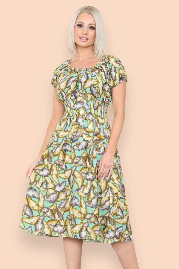 Feather Printed Bardot Midi Dress - Image 5