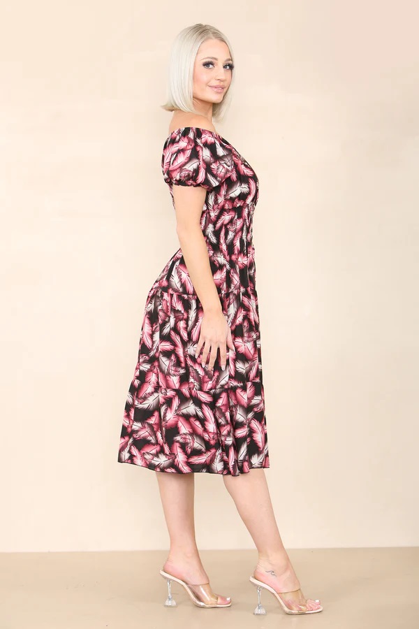 Feather Printed Bardot Midi Dress - Image 6