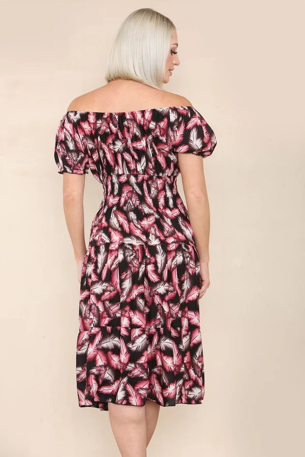 Feather Printed Bardot Midi Dress - Image 7